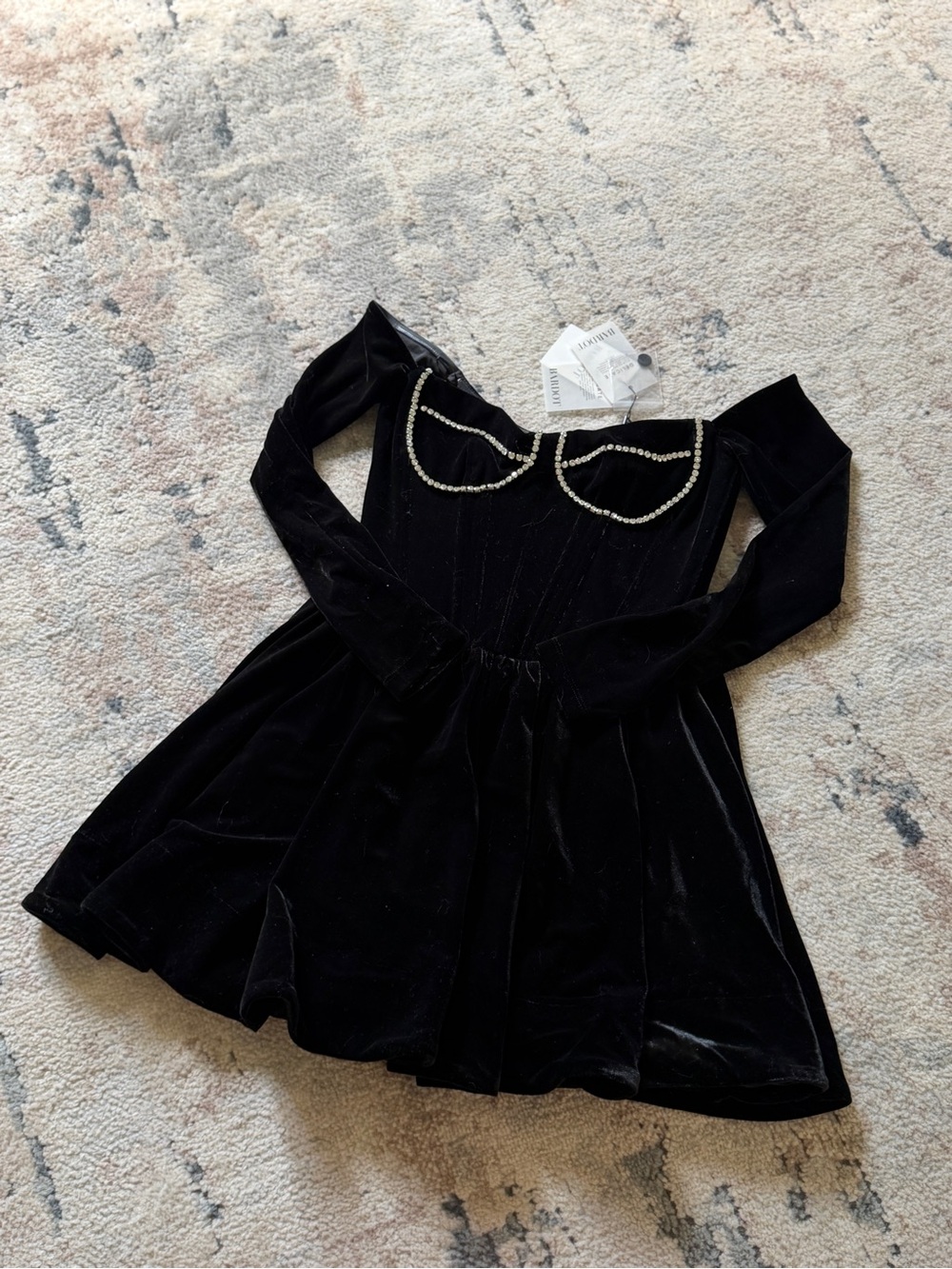 Velvet Off Shoulder Mini Dress with Pearl Size Small New